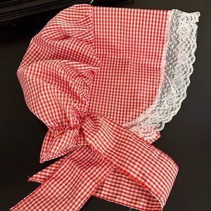 Red Gingham Bonnet with Lace trim
